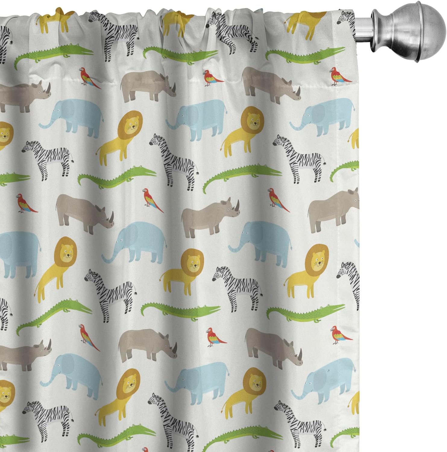 Ambesonne Lion Curtains, Cartoon Animals Layout Crocodiles Elephants Zebra Joyous Wildlife Print, Window Treatments 2 Panel Set for Living Room Bedroom, Pair of - 28" x 95", Grey Blue