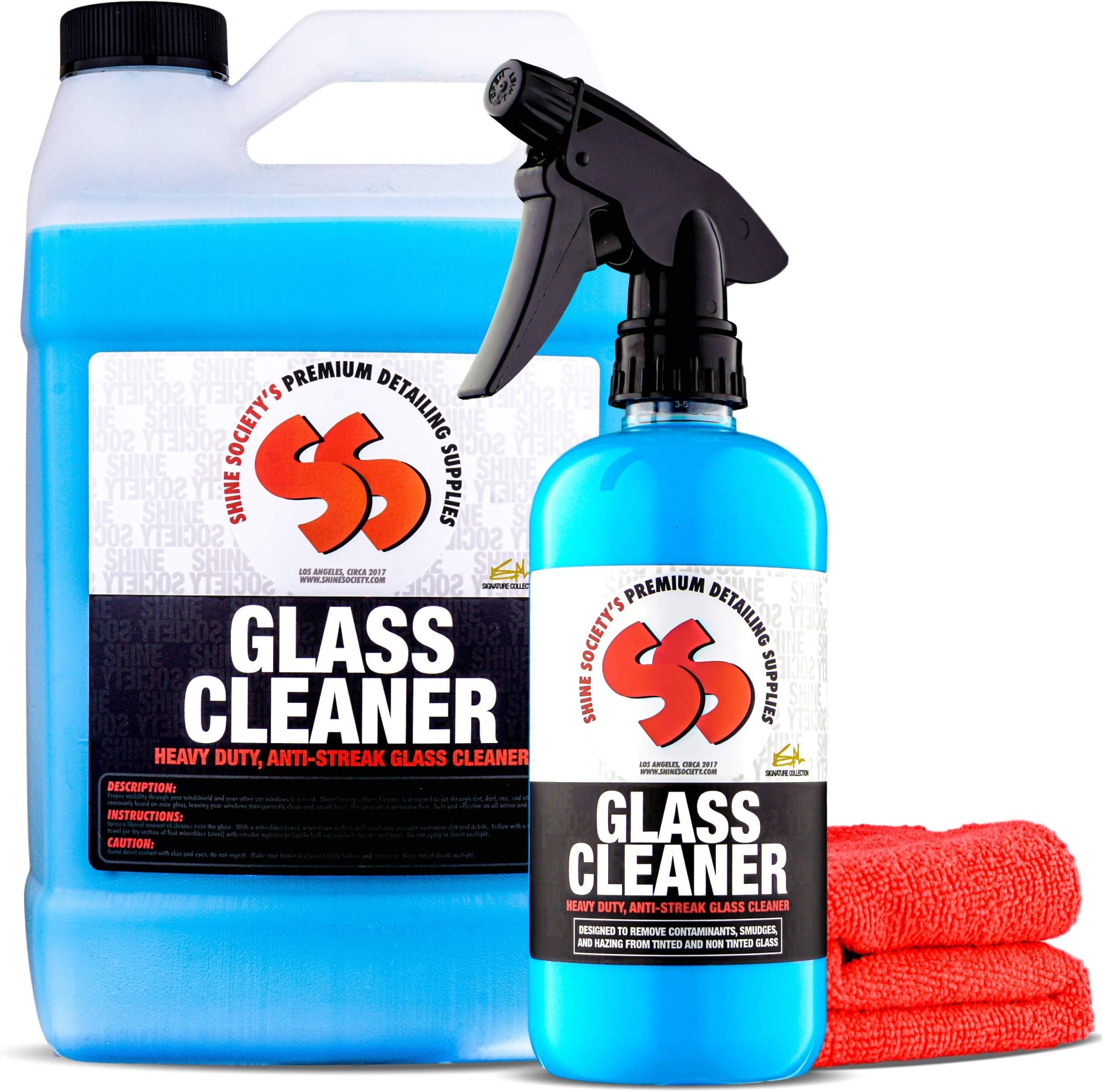 vIS Glass and Window Cleaner with Free Microfiber Towel, 100% All Natural Heavy Duty Glass Cleaner for Tinted or Non Tinted Automotive Glass (Value Pack)