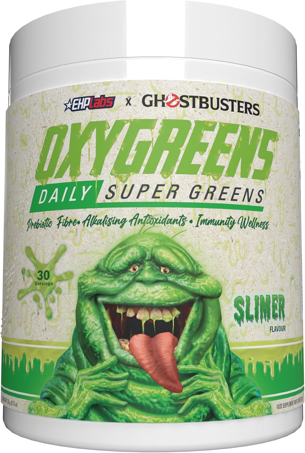 EHPlabs x Ghostbusters OxyGreens Super Greens Powder – Spirulina & Chlorella Superfood & Greens Supplements with Prebiotic Fibre, Antioxidants & Immunity Support, 30 Serves (Slimer Lime)