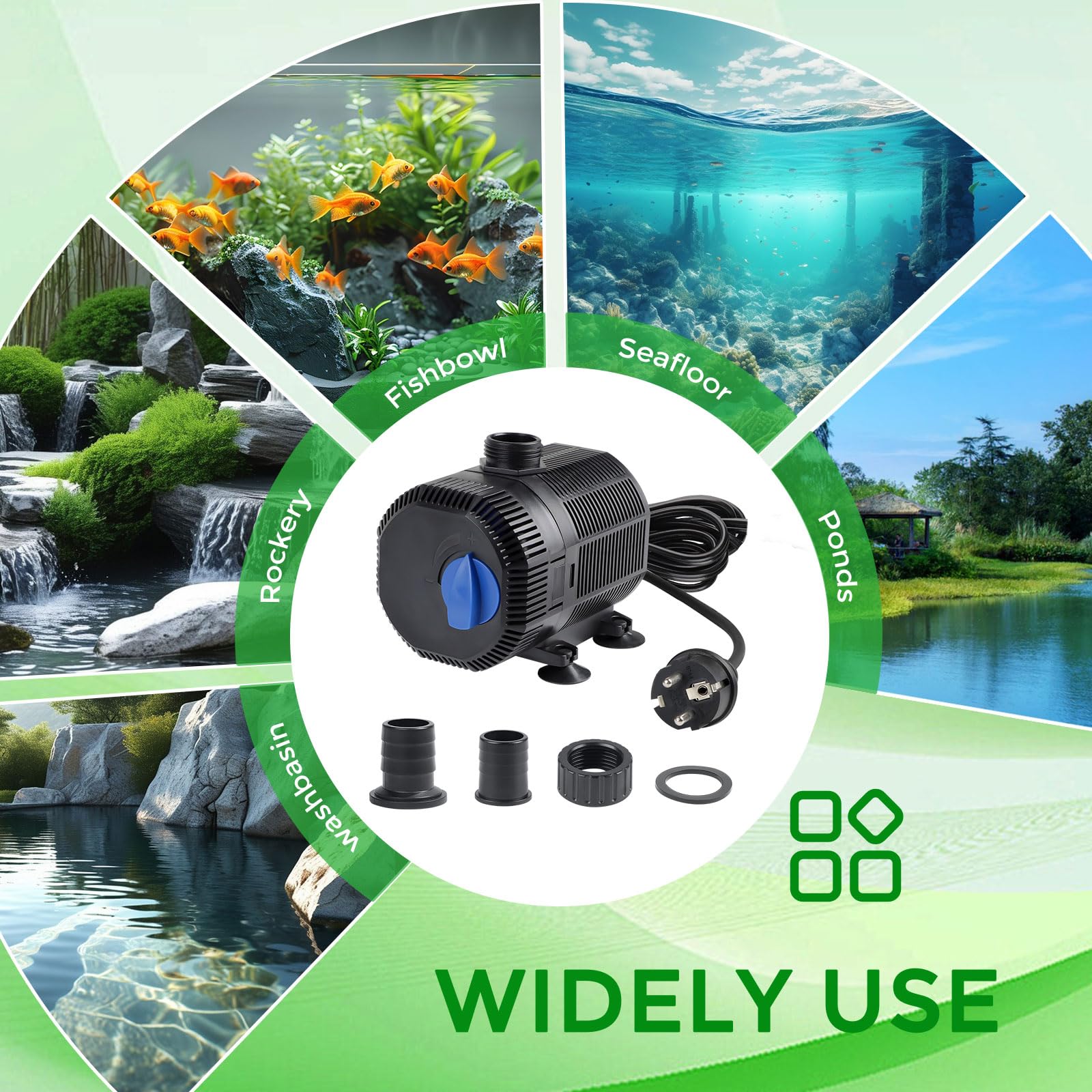 EXLECO pompa laghetto pompa filtro 2300L/H pompa acqua esterno Pompa per laghetti con Filtro 35W Pomp di Giardinaggio Stagno Sommergibile Pompa per Flusso pompas Ruscello con Cavo 10M & 2 ugelli