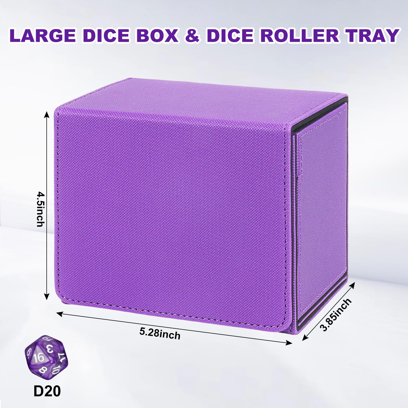 Vassoio per dadi e rullo per dadi a torre, scatola magnetica per dadi per rotolamento, 3 in 1, in pelle, organizer per dadi adatto per Dungeons & Dragons, MTG DM e Player, viola e nero