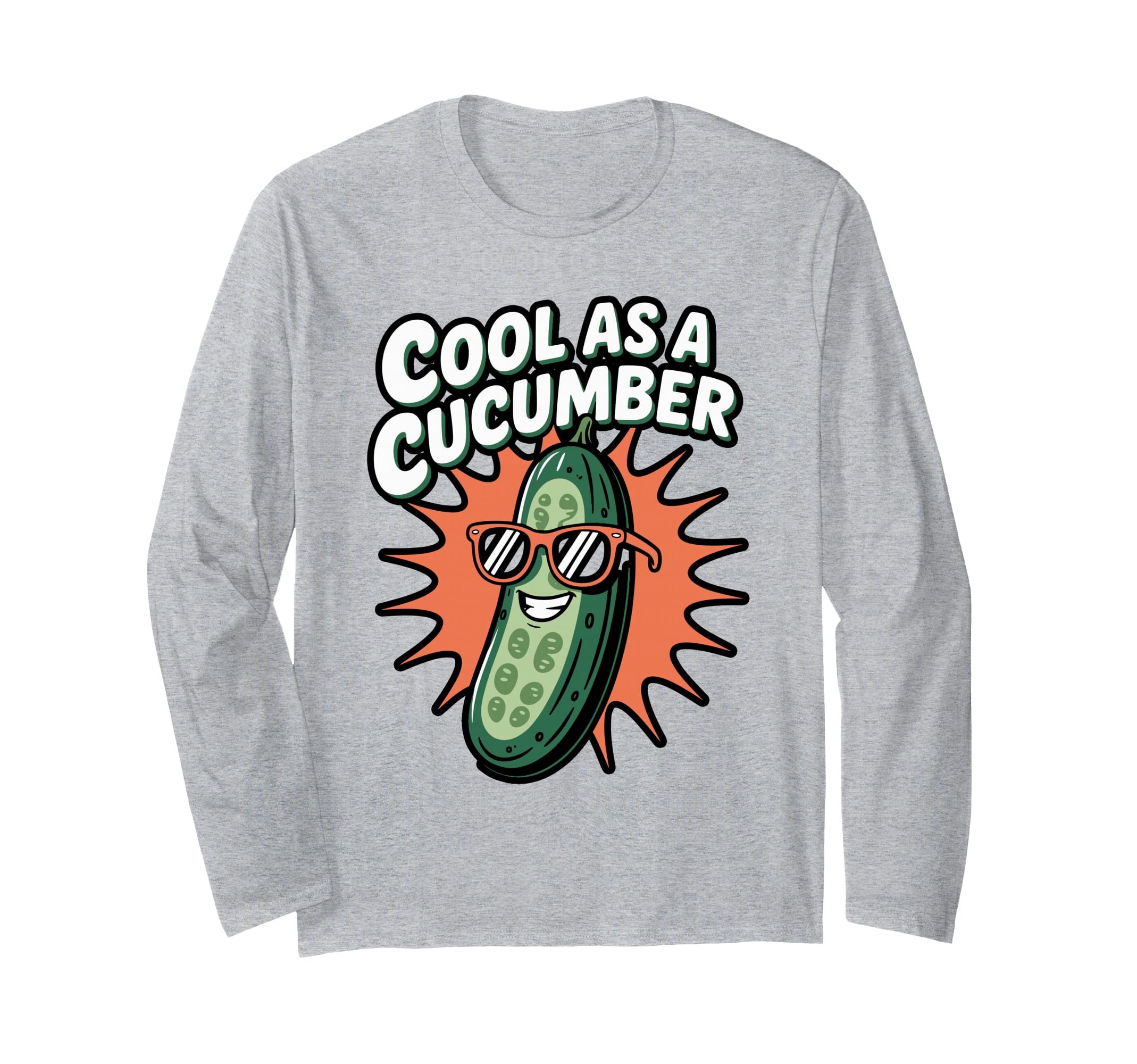 Cool As A Cucumber Pickle Pun Cartoon Long Sleeve T-Shirt