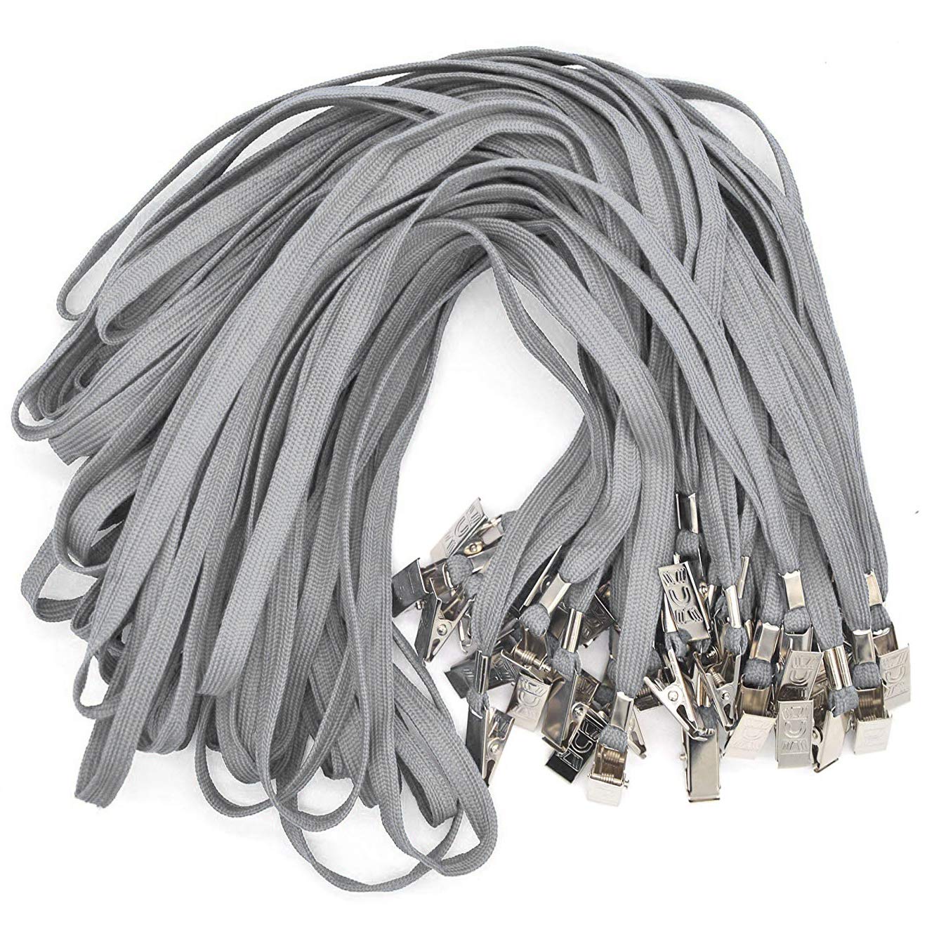 Bird Fiy® 50 Pcs Lanyard Bulldog Clip 32-inch Flat Braid Neck Lanyard for Id Cards/badges (Gray)
