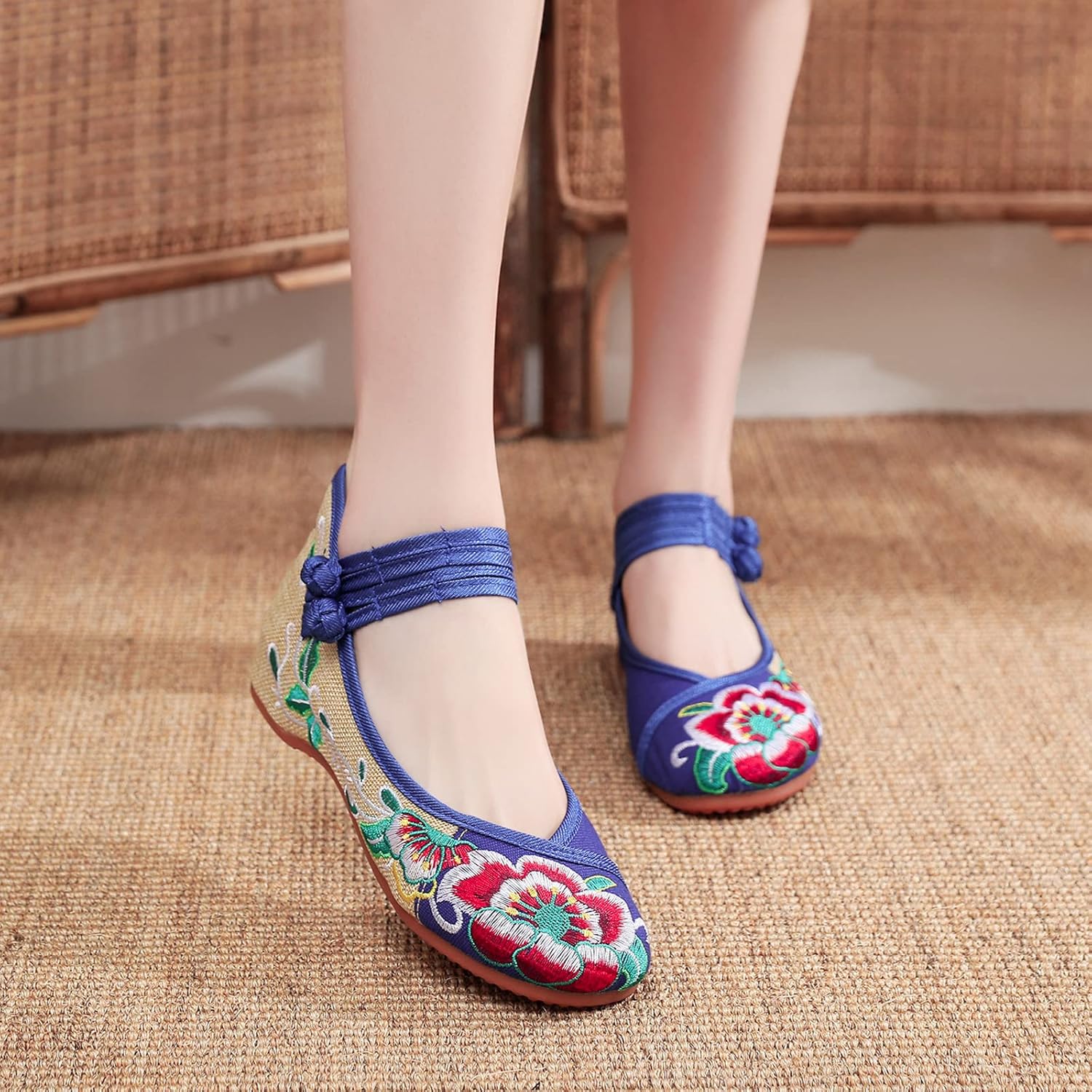 YunPeng Women Mary Jane Flat Shoes Casual Chinese Traditional Embroidered Ballet Canvas Shoes - Image 3