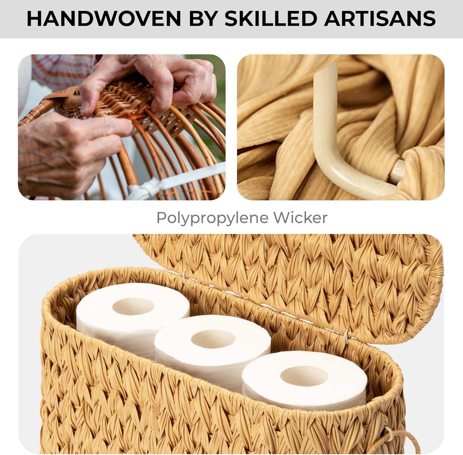 GRANNY SAYS Toilet Paper Storage Basket with Lid and Handle, Decorative Toilet Paper Holder, Waterproof Bathroom Organizers and Storage, Wicker Basket for Bathroom Storage - Image 9