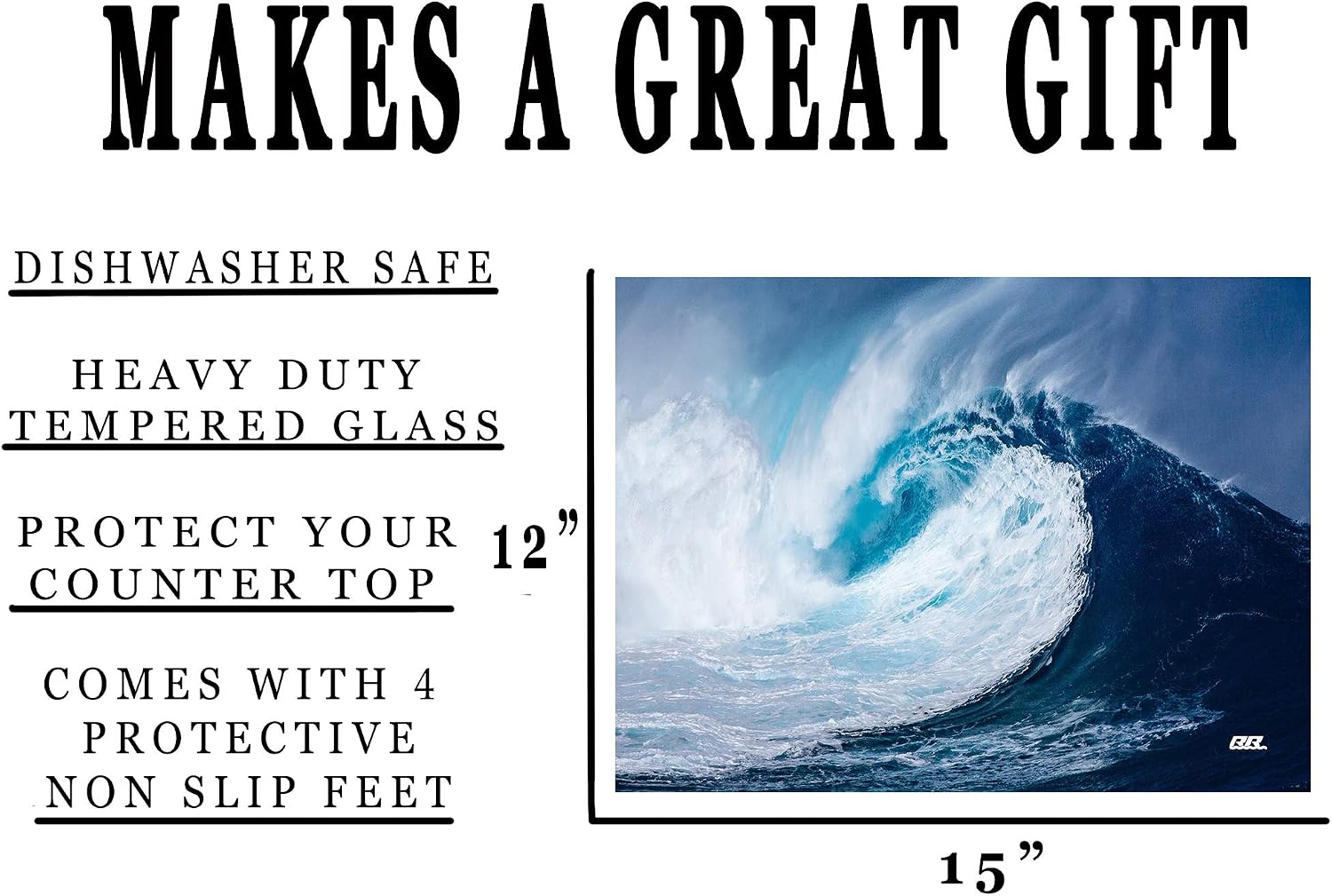Rogue River Tactical Large Blue Wave Kitchen Glass Cutting Board Ocean Decorative Gift