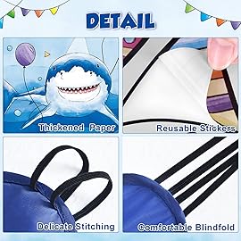 WERNNSAI Pin The Fin on The Shark Party Games - Shark Birthday Decorations Under The Sea Party Game Poster with 24 Pcs Stickers for Kids Birthday Family Classroom Activities