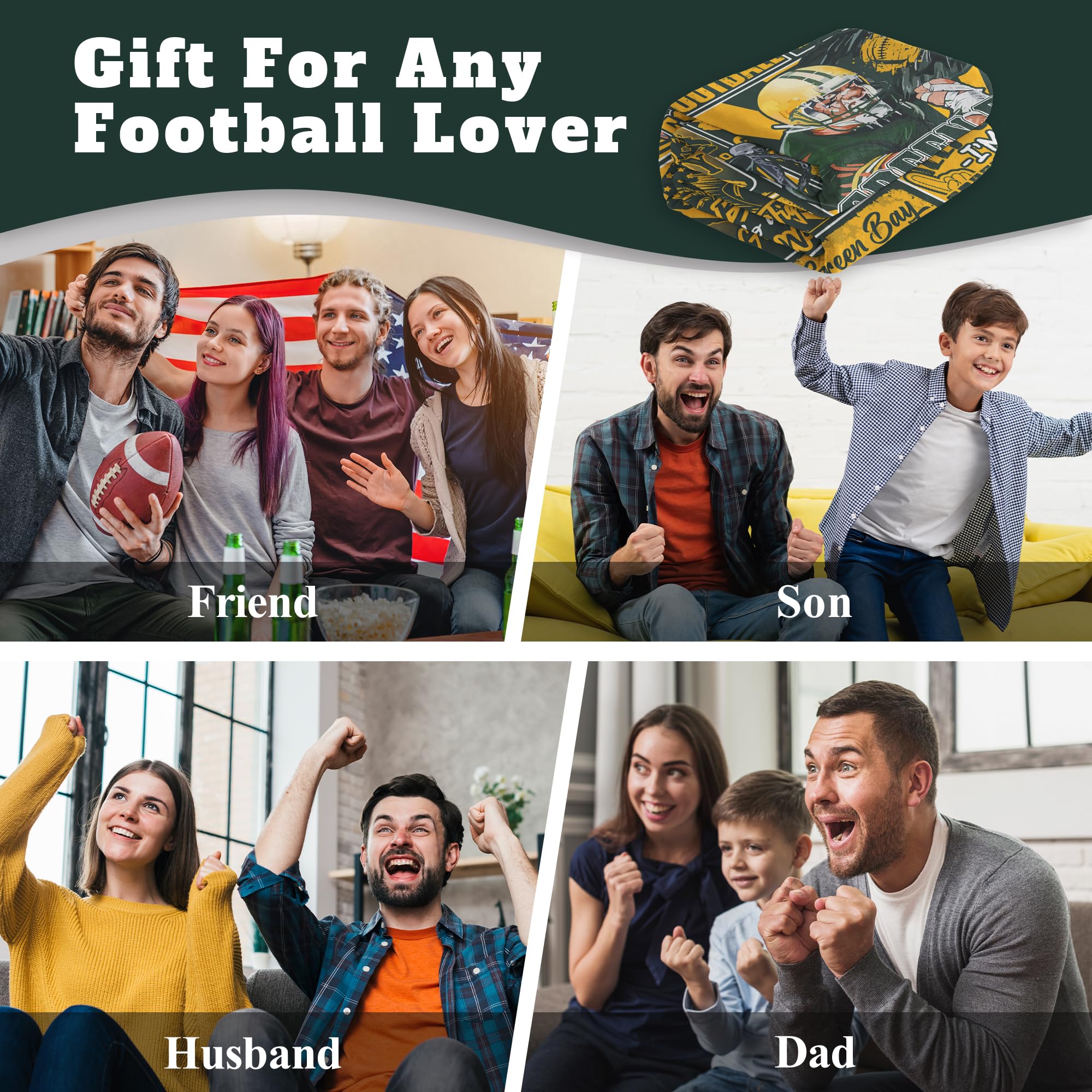 Fußballdecke, Merch für Herren, Fußball-Geschenke für Männer und Frauen, 203,2 x 152,4 cm | Kuschelige Überwurfdecke im Fußball-Stil für Bett, Couch