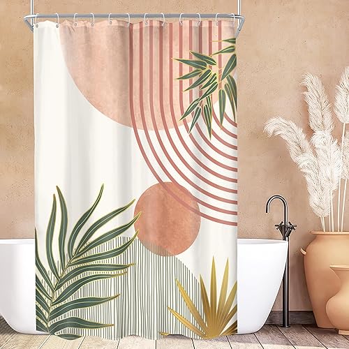 Miniatura 37 de KOMLLEX Cortina de ducha bohemia naranja de mediados de siglo para decoración de baño, 48 pulgadas de ancho x 72 pulgadas de alto, abstracto,