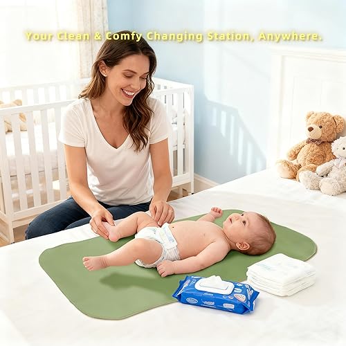 Miniatura 3 de Cambiador de pañales portátil para bebé de 30 x 17 pulgadas, impermeable y lavable, tapete cambiador de pañales de cuero vegano, suave y plegable,