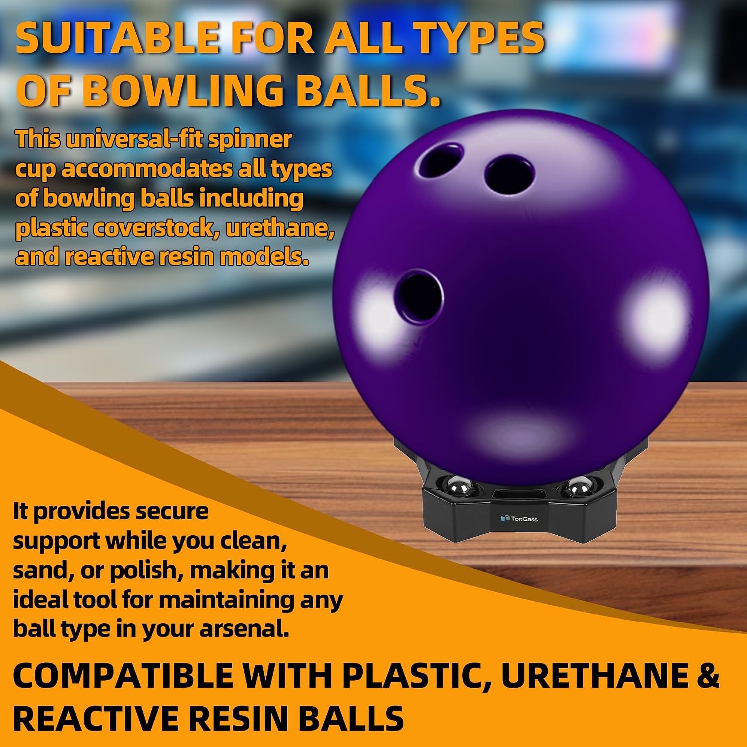 TonGass Bowling Basics Accessories Kit, Bowlings Rotating Ball Cup Display Stand with Bearing Spinner Holder, Bowling Ball Cleaner Wipes, Microfiber Bowlings Towel with Easy-Grip Dots (10"x8")