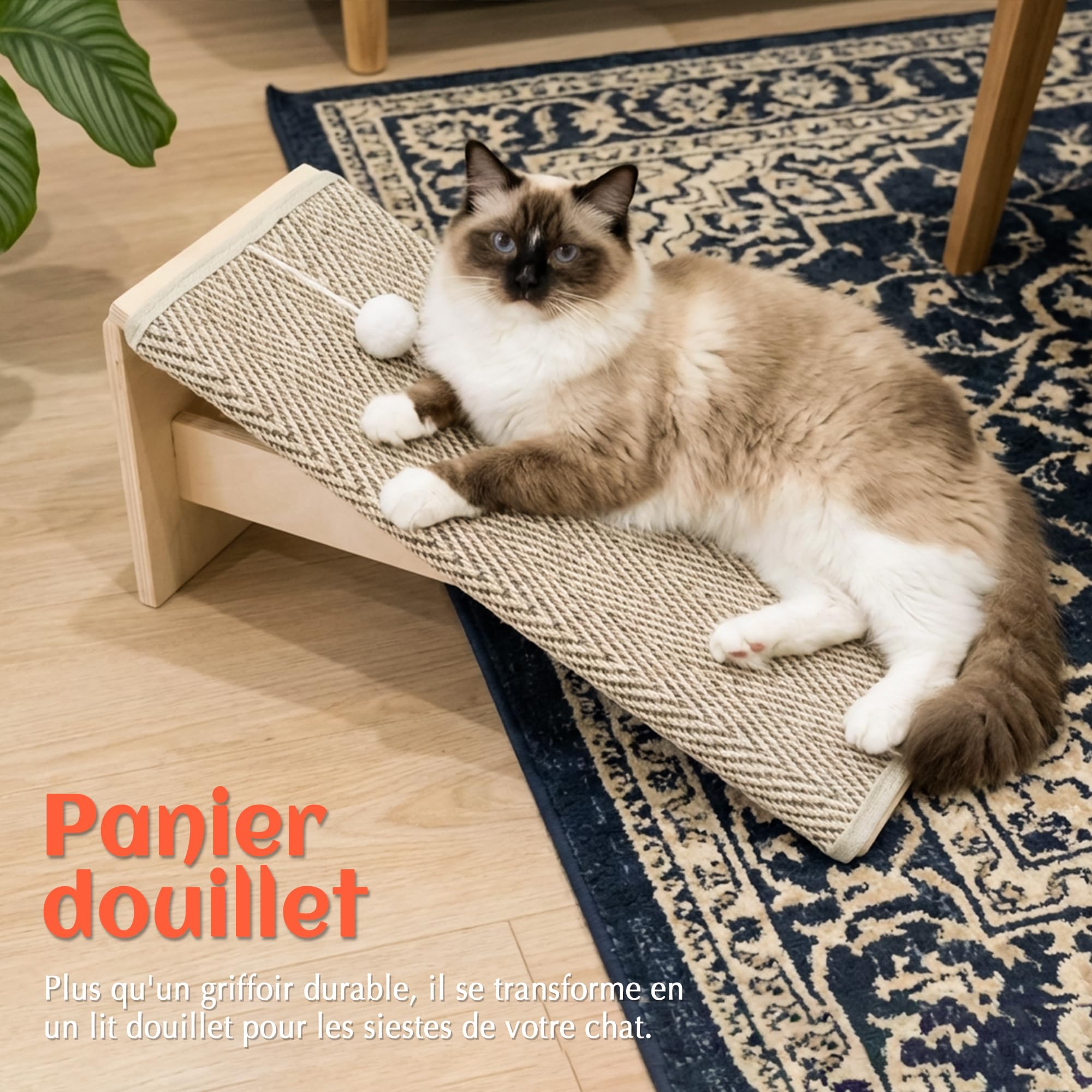 PETKARAY Griffoir chat de 65 cm de haut, avec rampe, meuble griffoir robuste en forme de L comme protection de meubles, griffoir pour chat intérieur, motif chevron