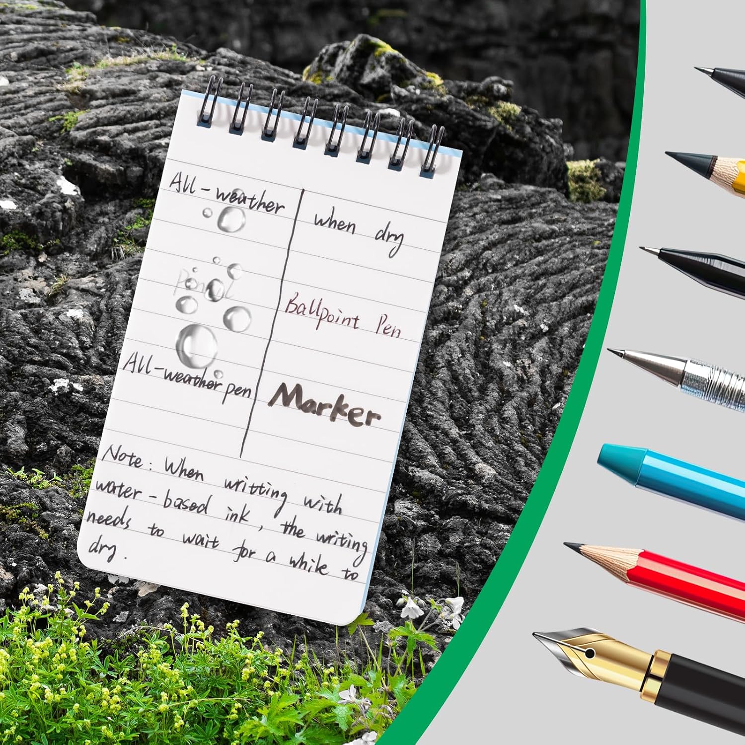 6 Pack Waterproof Notebook Pocket Notepad 3x5 All-Weather Small Pocket Notebook Waterproof Police Spiral Notepad Little Memo Notepads for Outdoor Travel Office School