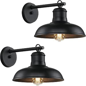 2-Pack Outdoor Wall Lights, Farmhouse Barn Light Fixtures, Black