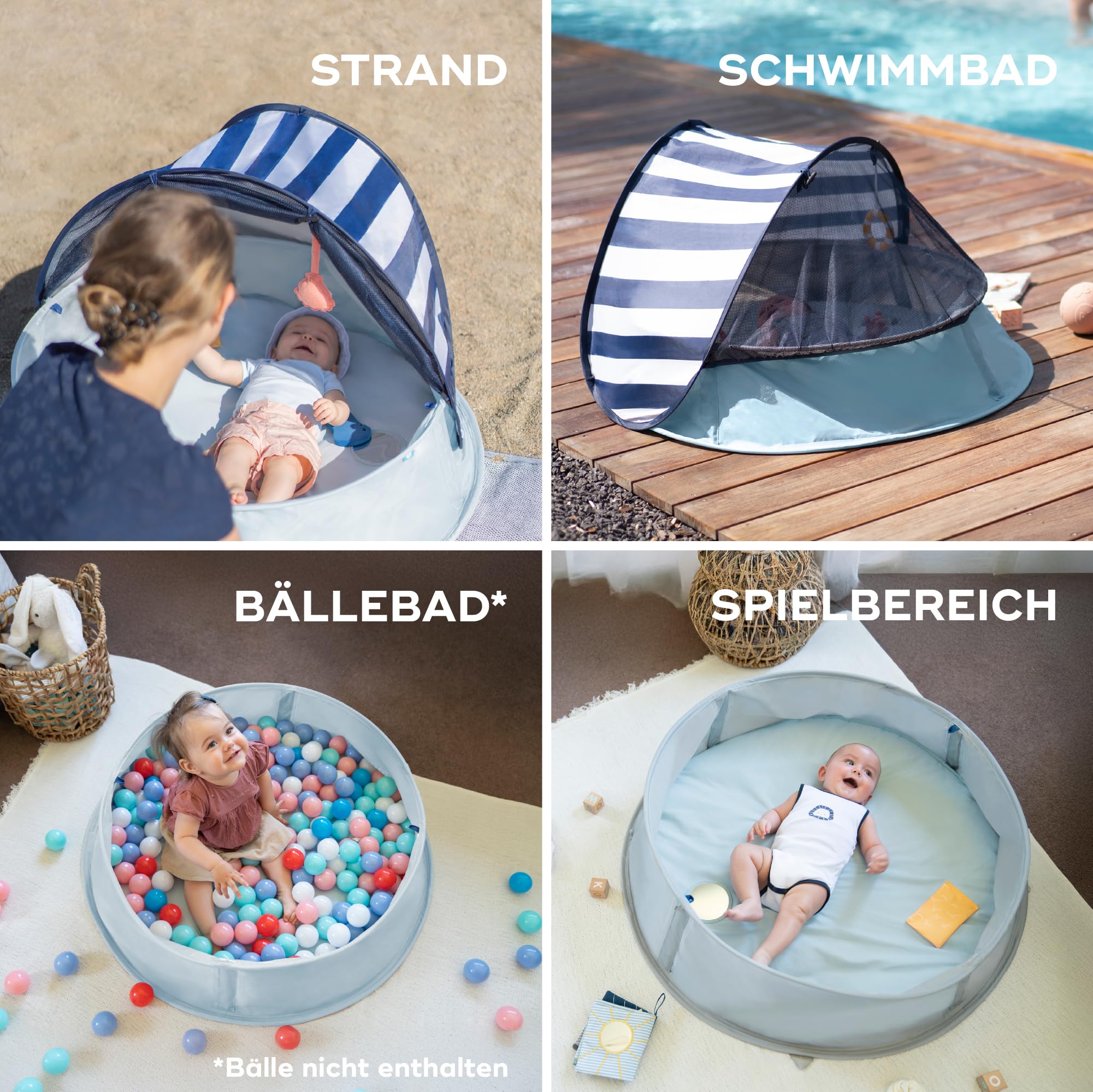 Babymoov Strandmuschel 3-in-1 Aquani Matrose Strandzelt UV-Schutz LSF 50 Planschbecken Reisebett