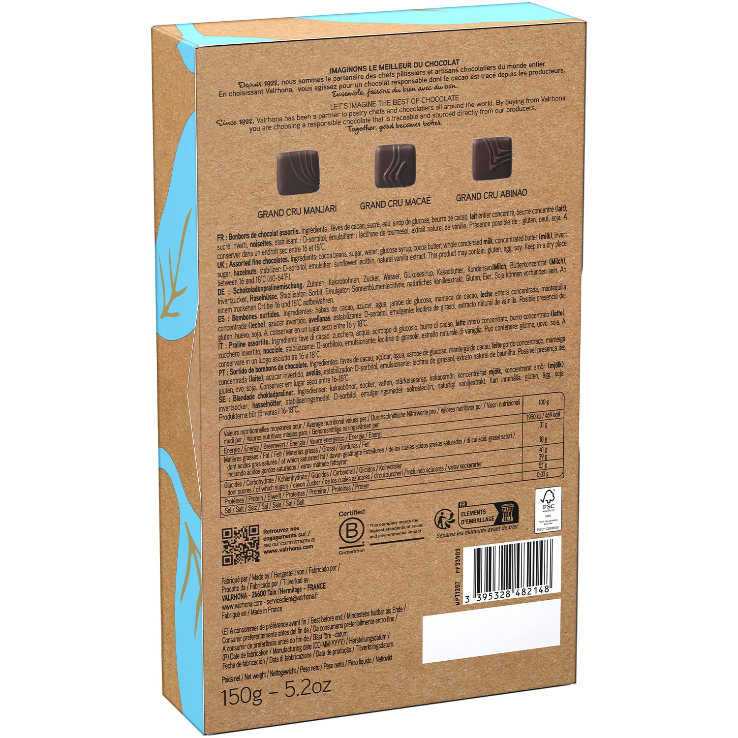 Premium Assortment of 15 Grand Cru ganaches from Valrhona-Grand Cru Manjari, Grand Cru Abinao and Grand Cru Macaé. For the ultimate chocolate lover. Wedding favor, gift, ultimate snack. 150g (1 pack)