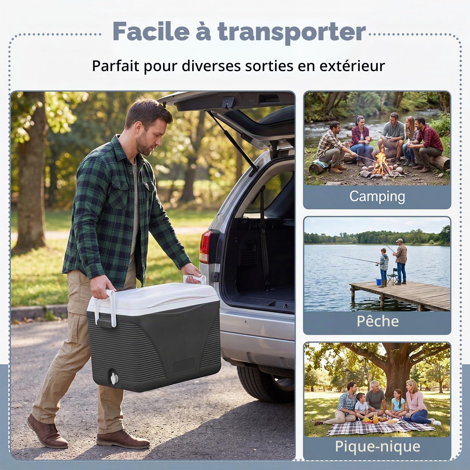 LIFEZEAL Glaciere Rigide Portable 41L, Glacière de Camping avec Isolation Thermique 5-7 Jours, Boîte Réfrigérante avec 4 Porte-Gobelets et Bouchon Vidange, Idéal pour Pique-Nique, Pêche, Voyage