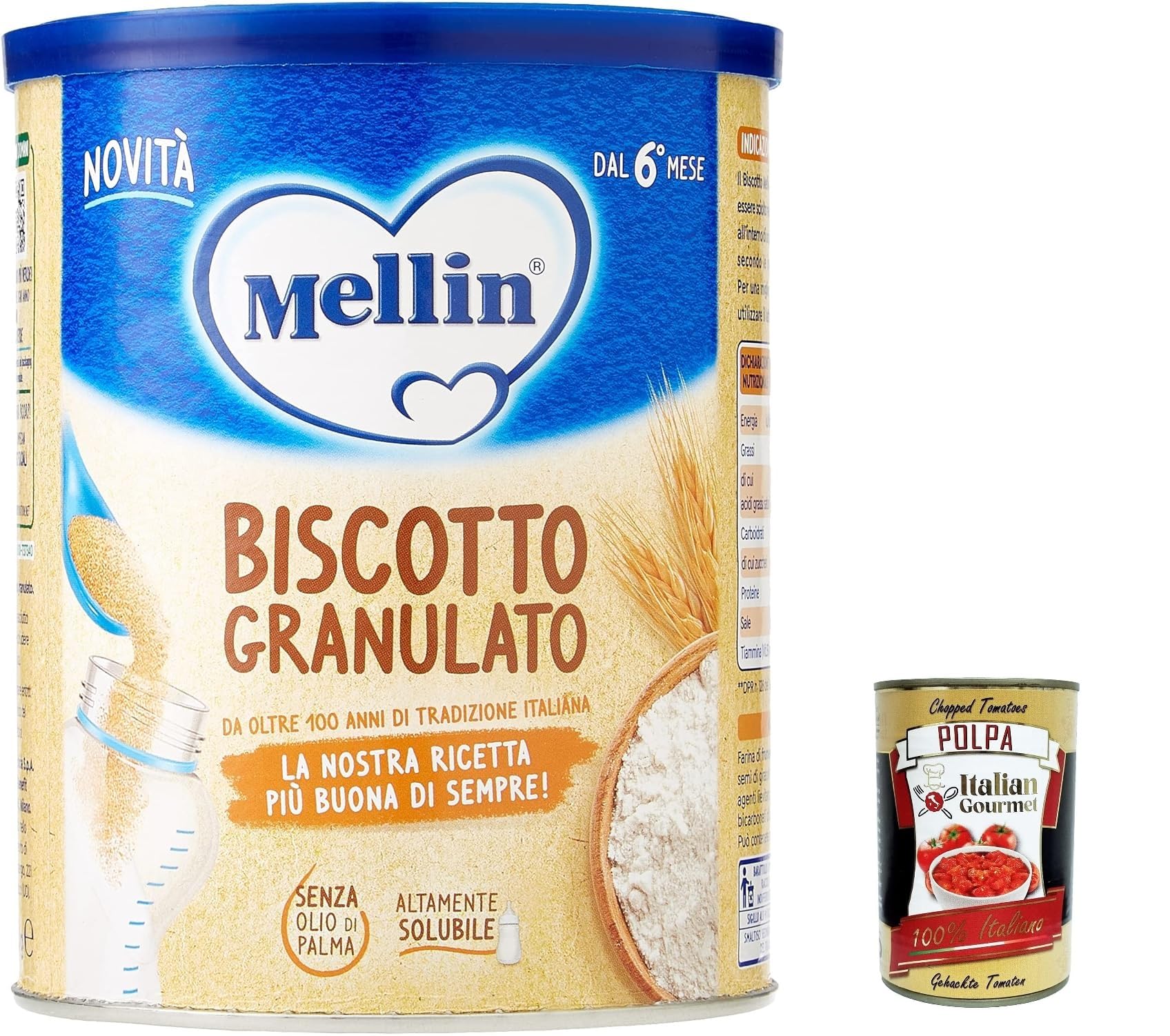 2x Mellin Biscottino Granulato, 400g + Italian Gourmet polpa 400g