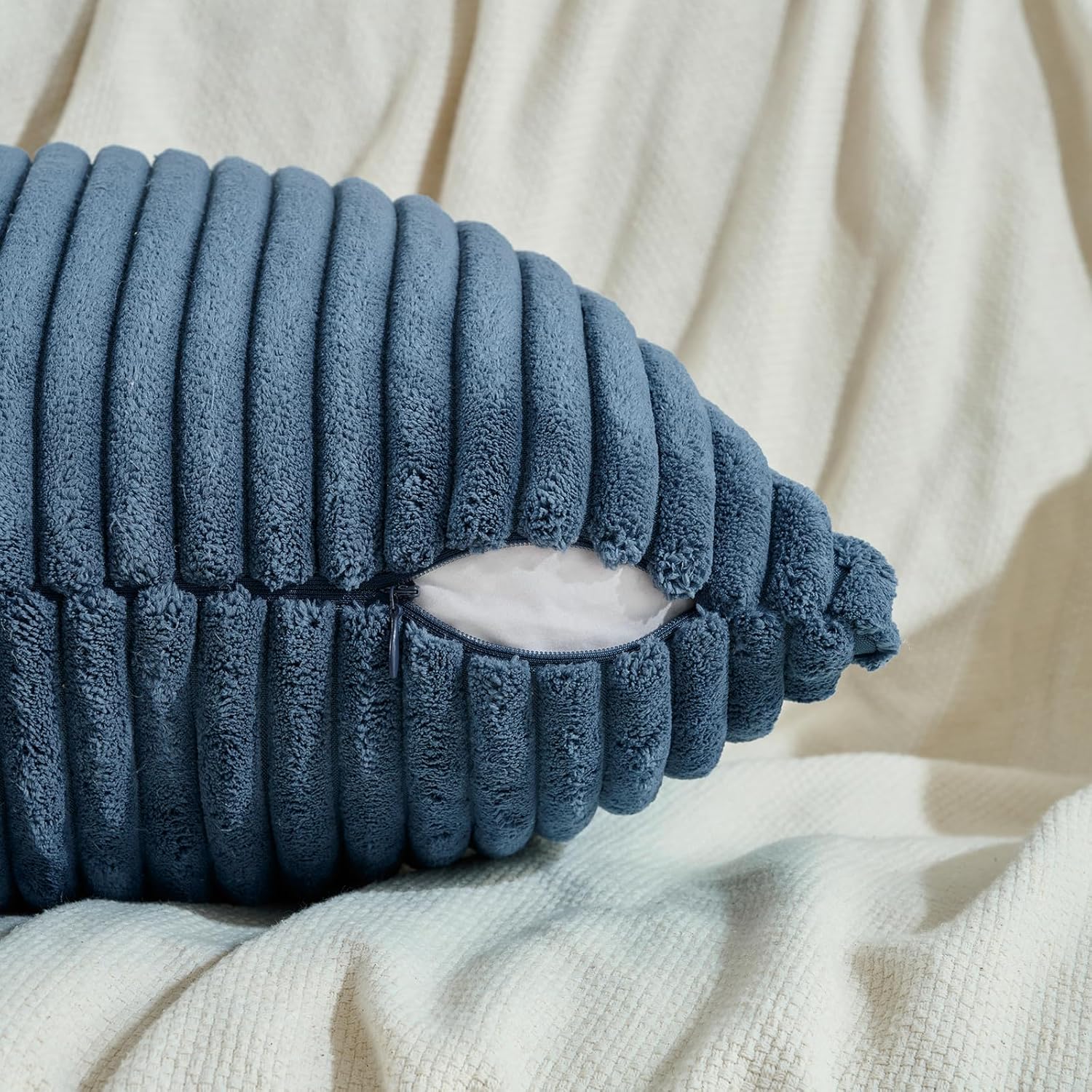 Fancy Homi Set of 2 Dusty Blue Boho Decorative Throw Pillow Covers 24x24 Inch for Couch Bed Sofa, Aesthetic Modern Bohemian Room Decor, Soft Fuzzy Fluffy Cozy Corduroy Textured Cushion Case 60x60cm