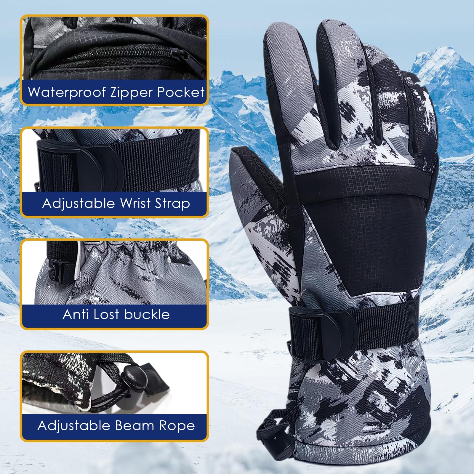 Guantes de Esquí para Hombre y Mujer,Guantes Esqui Impermeables,Guantes de Invierno Impermeable para Hombre y Mujer,Waterproof and Warm Gloves Suitable for Outdoor Skiing Activities
