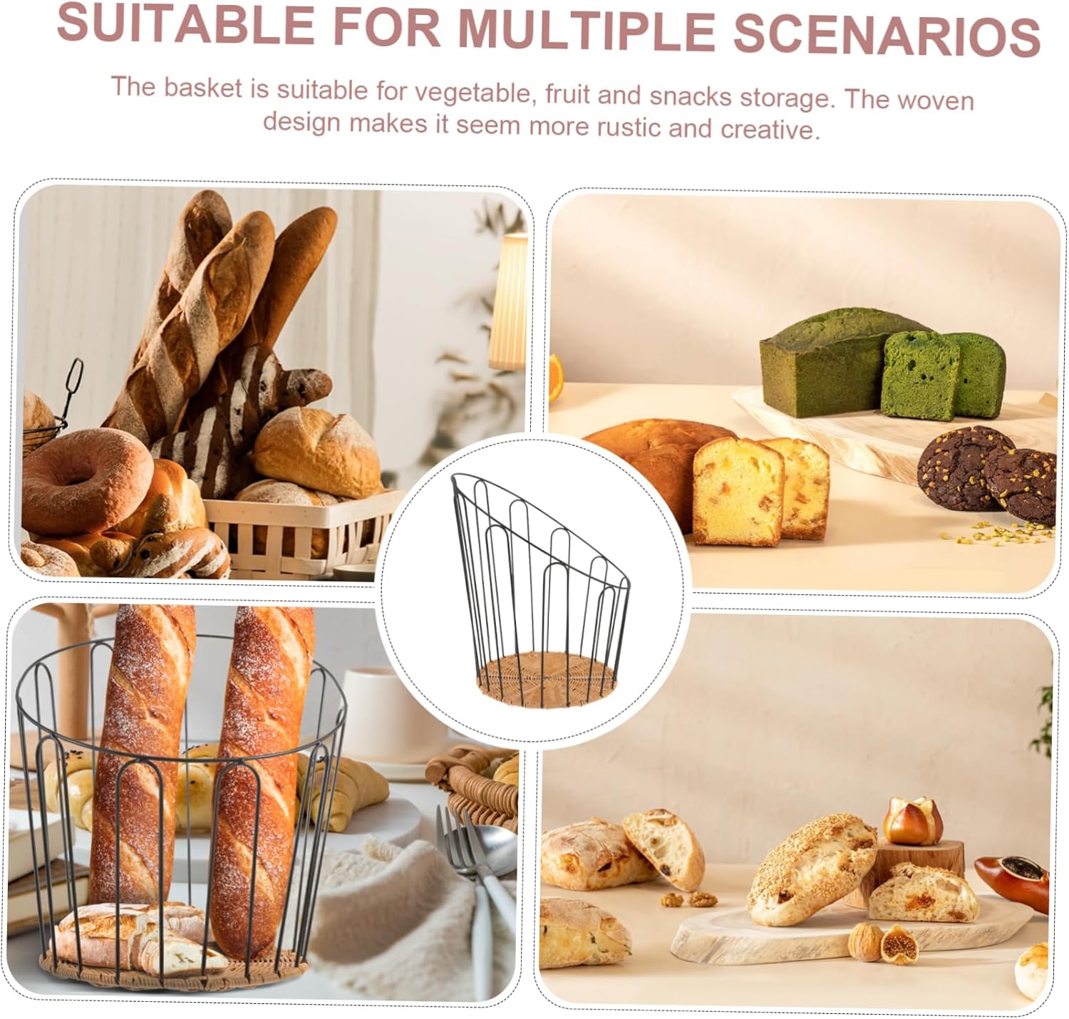 Woven Bread Basket for Kitchen Counter Rust Resistant Iron Frame Large Decorative Storage Basket for Serving Bread and Baked Goods