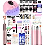 Acrylic Nail Art Kit-Nail Art Manicure Set Acrylic Powder Brush Glitter File French Tips U V Lamp Nail Art Decoration Tools Nail Drill kit for beginners with everything at home (White)