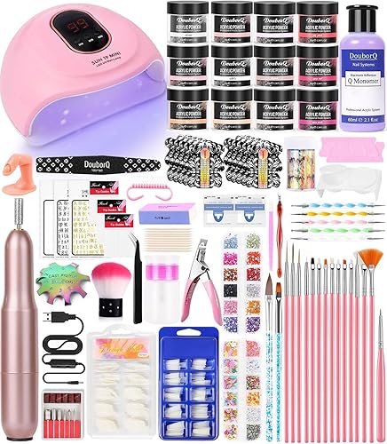 Acrylic Nail Art Kit-Nail Art Manicure Set Acrylic Powder Brush Glitter File French Tips U V Lamp Nail Art Decoration Tools Nail Drill kit for beginners with everything at home - Multicolor