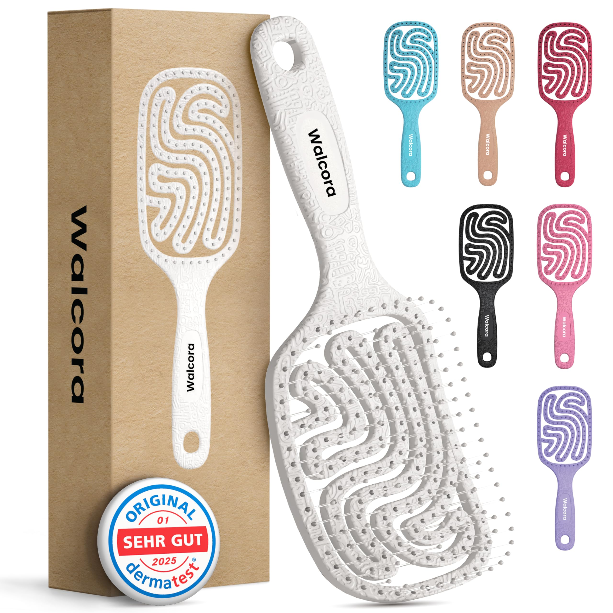 Walcora Haarbürste ohne Ziepen – NEUHEIT 2026 – Entwirrbürste & Detangler Bürste für Damen, Herren & Kinder, für Locken, nasse, feine & lange Haare, Hair Brush - Weiß