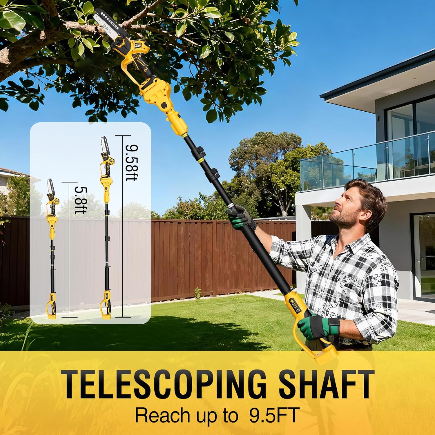 3-in-1 cordless chainsaw & pole saw set, 6"/8" inch, compatible with dewalt 20v max battery, 1200w brushless motor, electric pole saws for trimming & pruning (tool only)