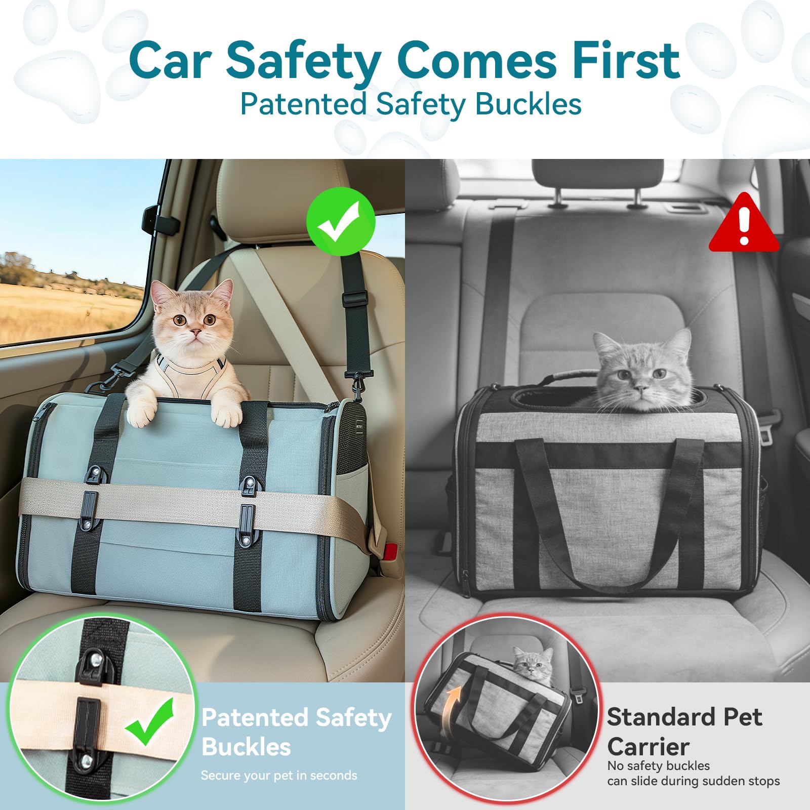 PETSFIT Soft-Sided Cat Carrier with Patented Safety Buckles, Lockable Zippers & Safety Tether,Escape-Resistant Travel Pet Carrier for Car Rides & Vet Visits, Airline Approved Under-Seat, Up to 12 lbs - image 2