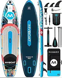 myboat Prancha Inflável Para Stand Up Paddle De 11'6" X 35", Capacidade 450 Lb, Estável Premium 2 Pessoas, Iniciantes, Família, Com Acessórios Sup, Bomba Dupla, 3 Nadadeiras Removíveis, Bolsa Portát