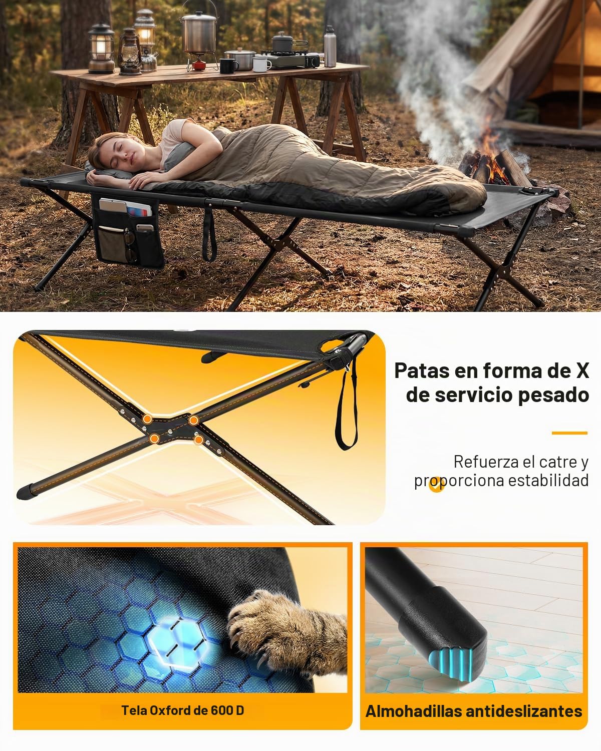 Sportneer Cama de campo plegable 199 * 73cm, cama de camping versión actualizada, cama plegable XXL para acampada senderismo al aire libre, viajes, playa, jardín al aire libre