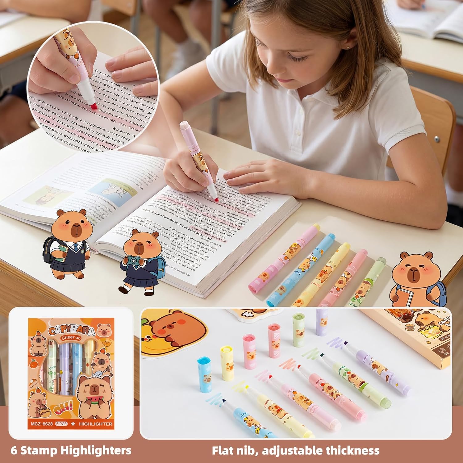 Capybara Stationery Gift Set for Kids, 25PCS Cute School Supplies Kit w/Pencil Case, Notebook & Stickers, Kawaii Aesthetic Office Desk Accessories for Girls Boys Ages 5-14