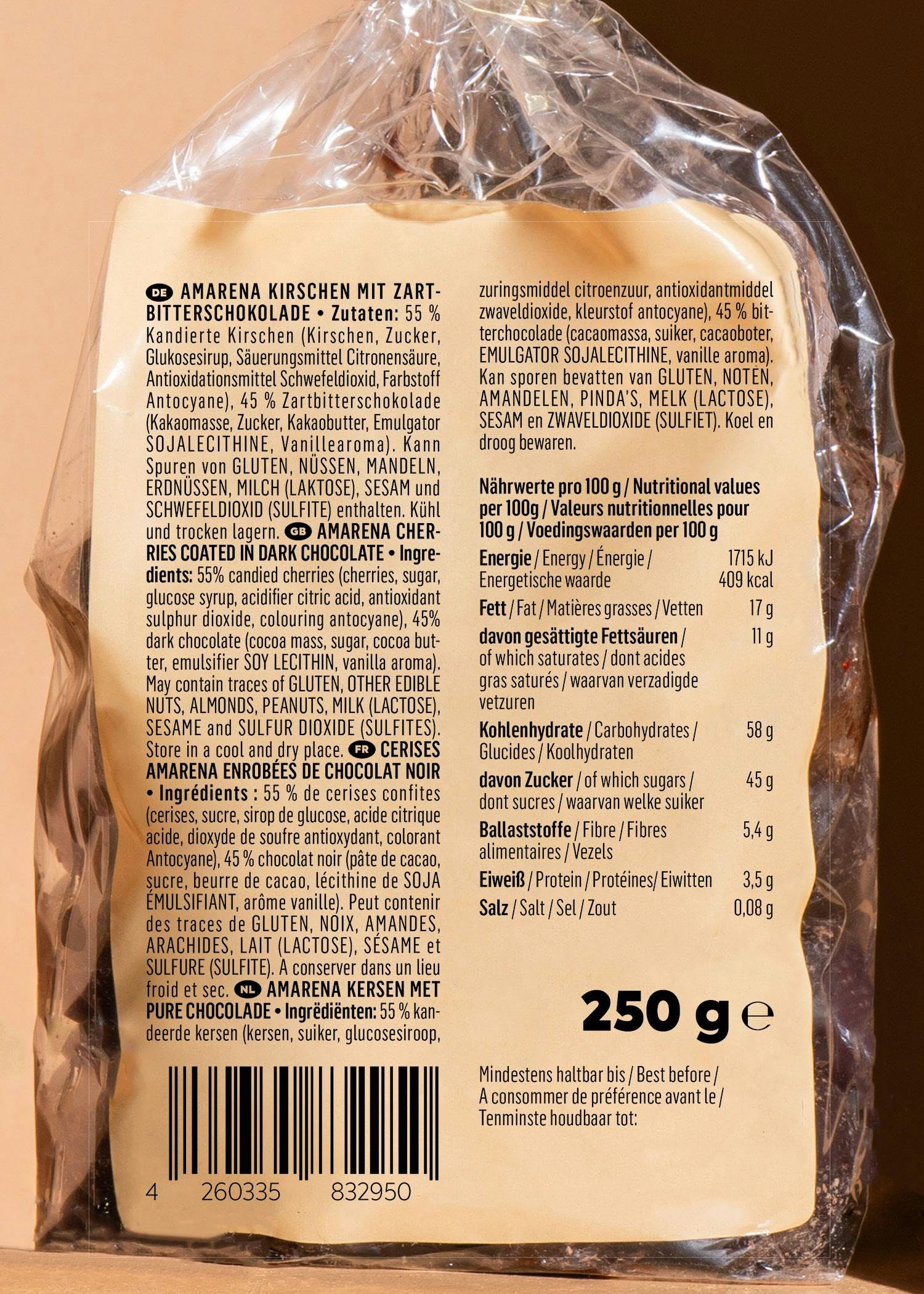 KoRo - Cerises amarena au chocolat noir 250 g - Snack sucré à base de fruits chocolatés