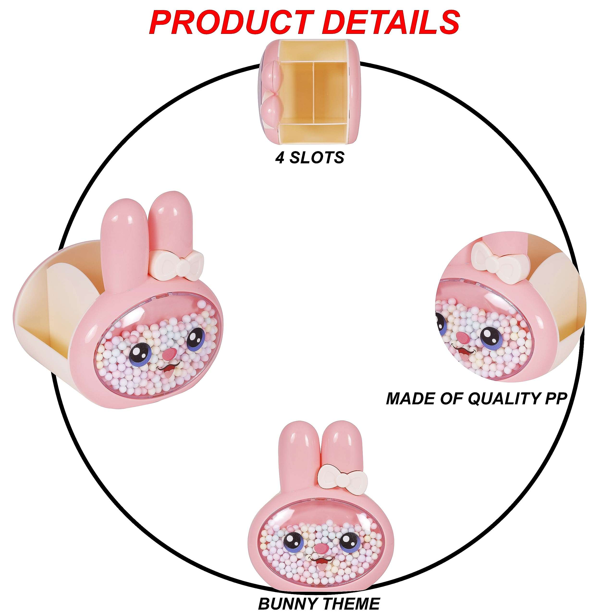 CherryBox Bunny Design Pen & pencil Holder - Desktop Stationery Organizer, Kids Pen Holders Return Gifts for Birthday, Pen holder for office, Pen & Pencil Stand, Stationery Organizer (Pink) 2