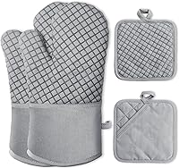 Vista 8 de 4 Piezas Guantes de Horno y Soportes para Ollas, Guantes de Horno de Cocina Resistentes al Calor de 500 °F con Soportes para Ollas, Guantes Largos