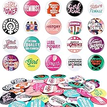 200 Pcs Women's History Month Button Pins Giveaways Gifts Feminist Round Badges Pins Female Power Decoration for Feminism Support Celebration Activity Party Favor Supplies