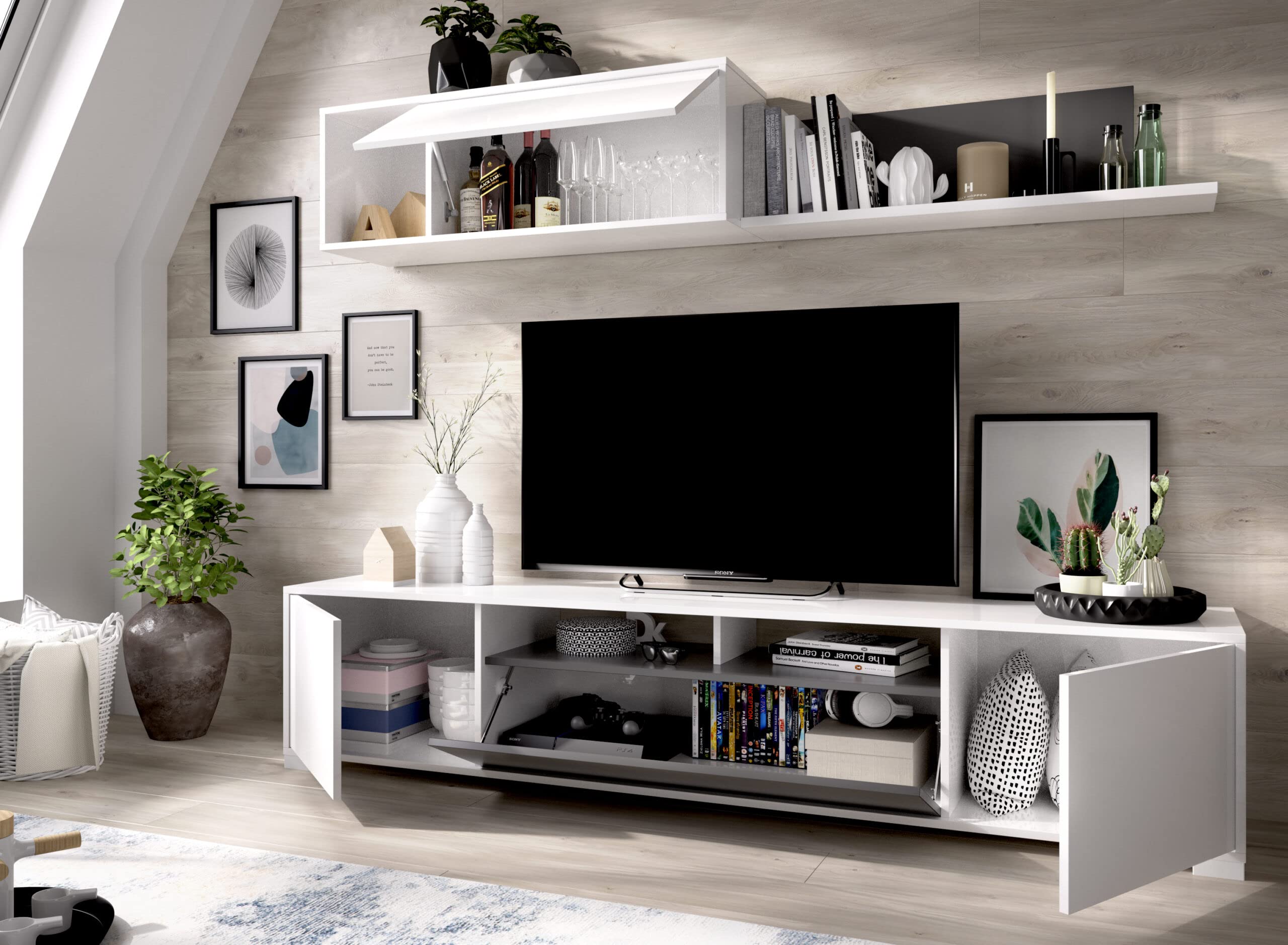 DEKIT GRUPO RIMOBEL KEN - MUEBLE DE SALON TV - 42x200x41 cm - BLANCO / GRAFITO