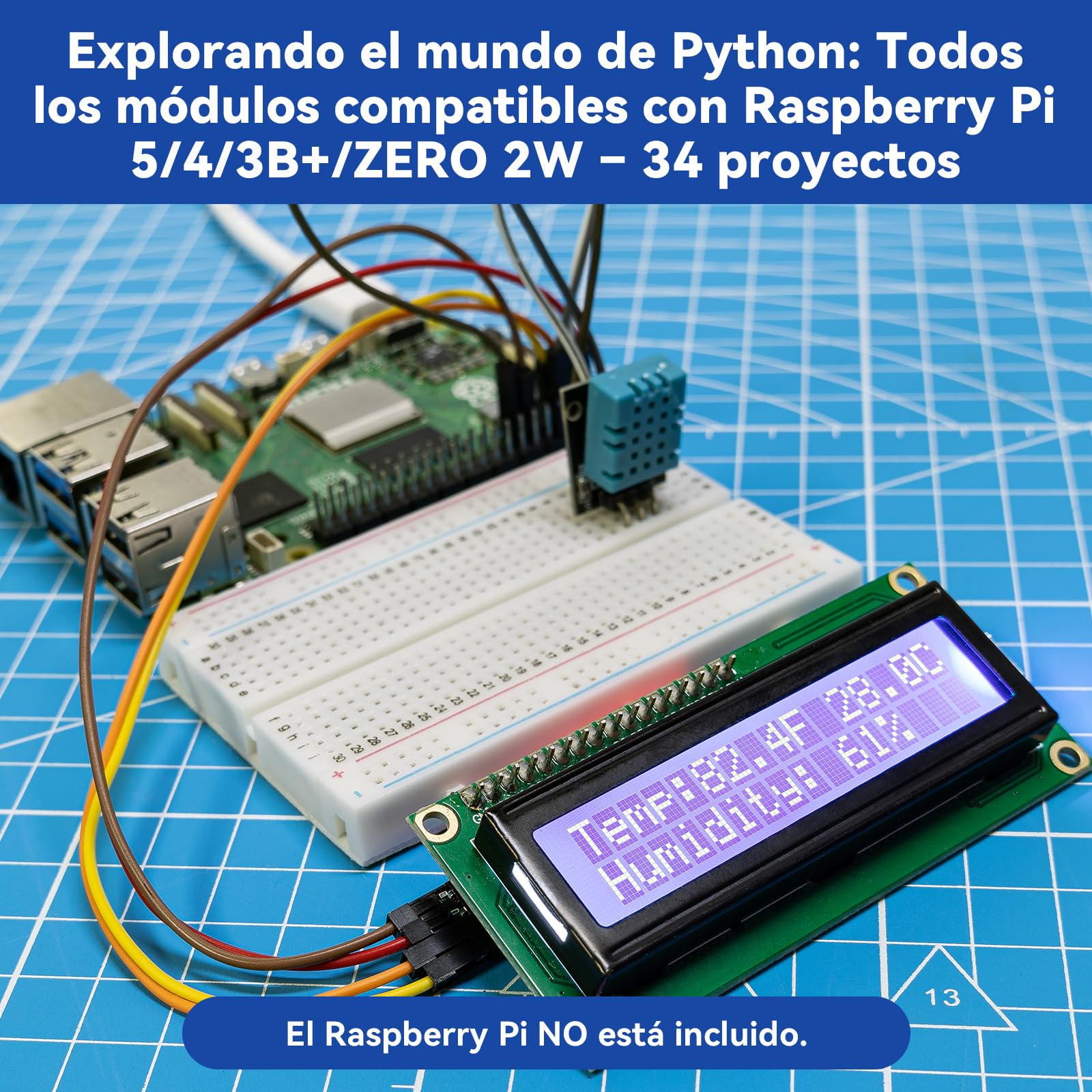 SunFounder Kit de Sensor Universal Compatible con Arduino Mega/R3/R4 Minima/WiFi Nano, Raspberry Pi 5/4B/3B+/Zero 2 W/, Pico W, ESP32, C++, Python, MicroPython, Principiantes e Ingenieros