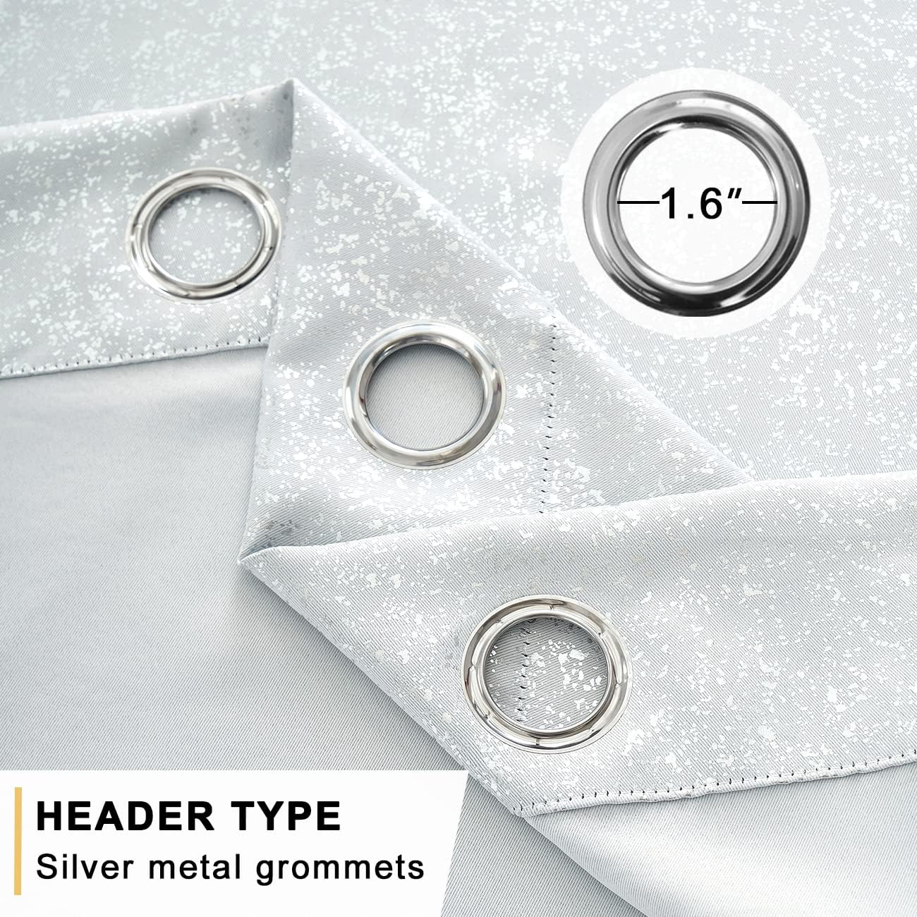 TERLYTEX White Silver Curtains for Living Room - Metallic Silver Spots Sparkle Blackout Curtains 84 Inch Long, Thermal Insulated Darkening Grommet Shiny Curtains, 52 x 84 Inch, 2 Panels, Greyish White