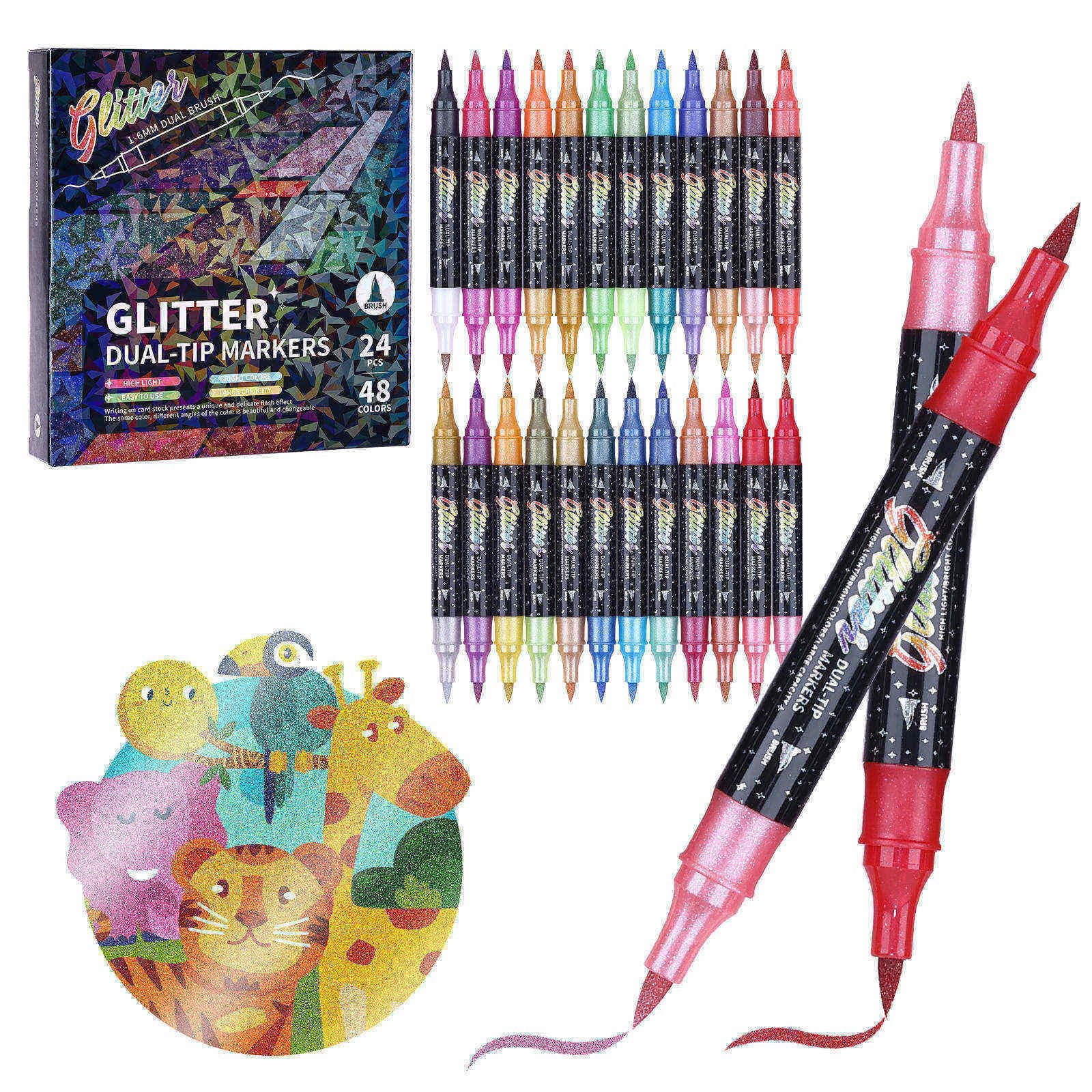 KEMYR Glitzerstifte Set Doppelspitzen Glitzer filzstifte Metallische Glitzer Marker für Karten DIYHandwerk Doodling Schreiben ErwachseneMalbücher Kunstmaterialien Scrapbooking