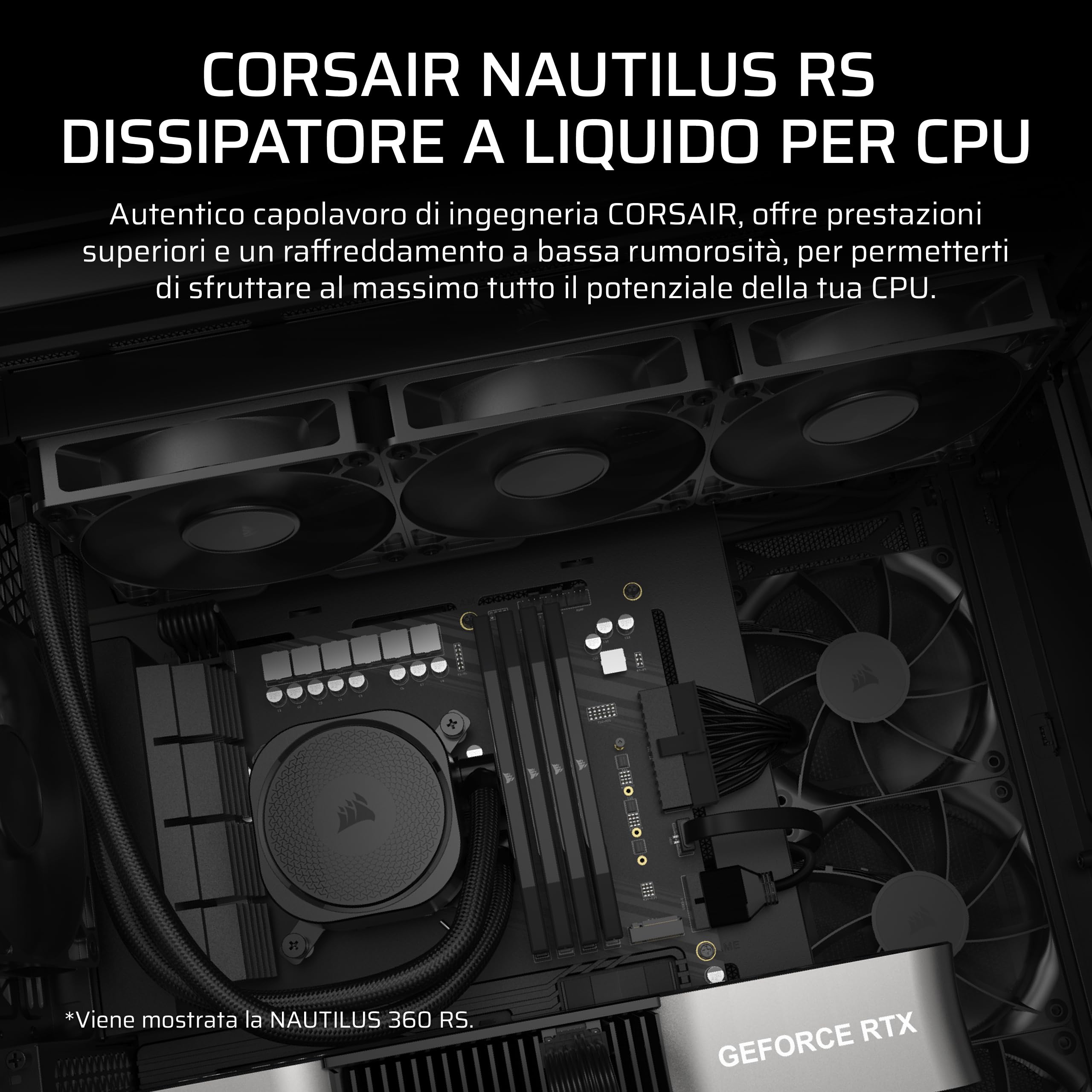 CORSAIR NAUTILUS 240 RS Raffreddatore CPU a Liquido – 240mm AIO – Basso Rumore – Connessione Diretta alla Scheda Madre – Intel LGA 1851/1700, AMD AM5/AM4 – 2x RS120 Ventilatori Inclusi – Nero