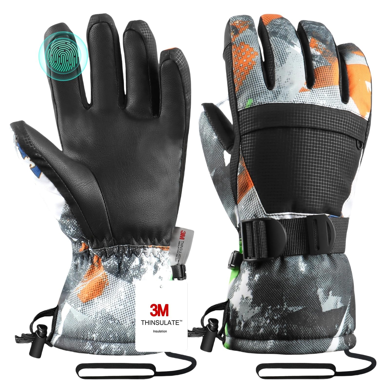 Pnosnesy Ski Gloves,Winter Snow Waterproof Gloves Touchscreen Skiing & Snowboarding Cold Weather Glovess,Fits Both Men & Women,for ParentChild Kids