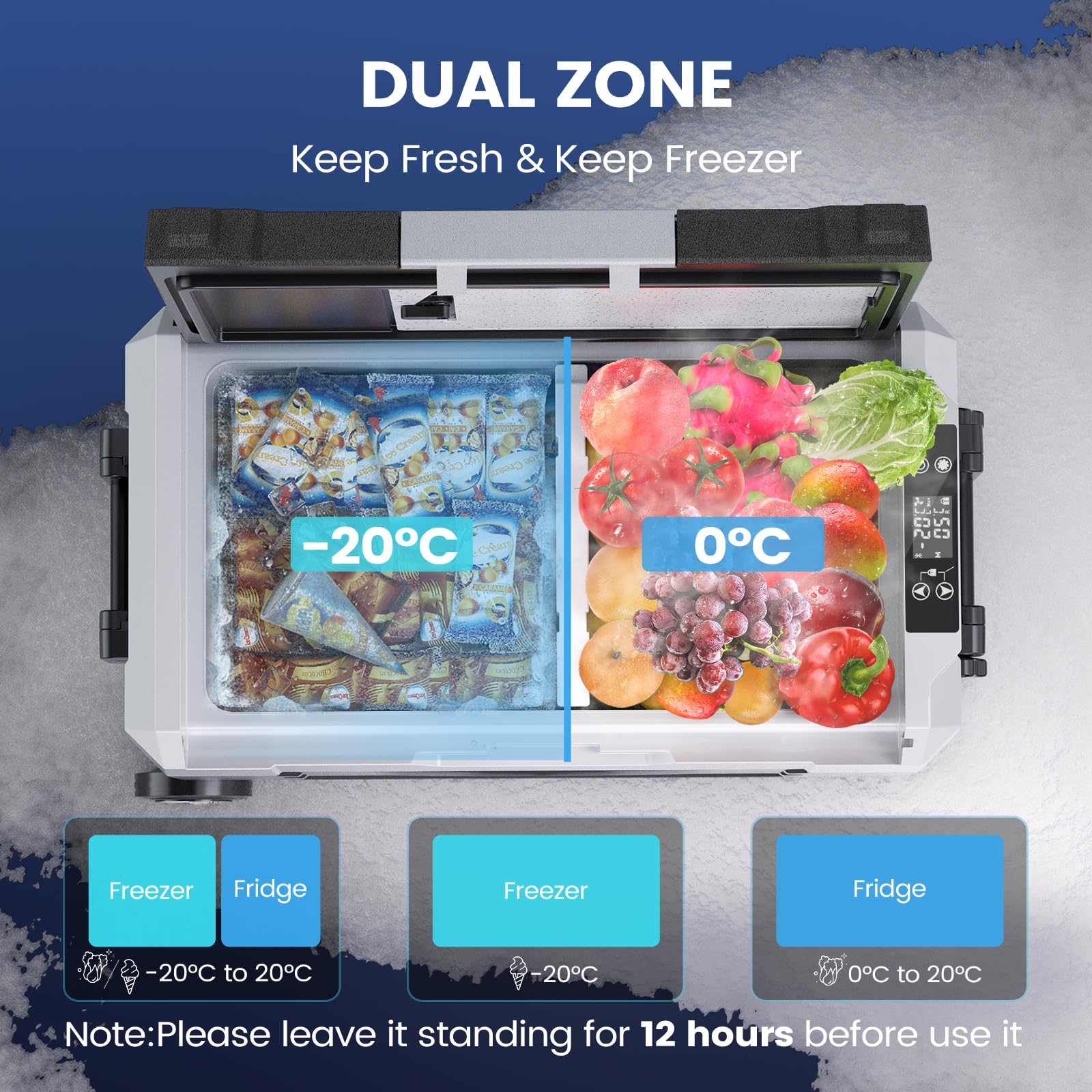 KROAK Nevera portátil de 35 L/45 L, 12/24 V, congelador eléctrico, congelador pequeño -20 ℃~ 20 ℃, Nevera portátil con compresor eléctrico para Coche, Camping, camión, Barco