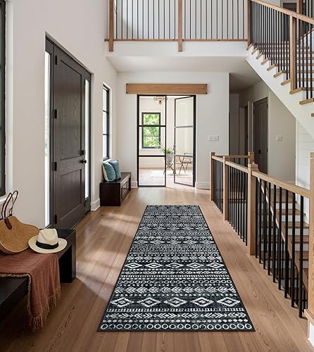 Miniatura 130 de Lahome Alfombras de cocina antideslizantes, lavables para entrada, estilo bohemio, blanco y negro, 2 x 3, alfombra de baño ultrafina con estampado