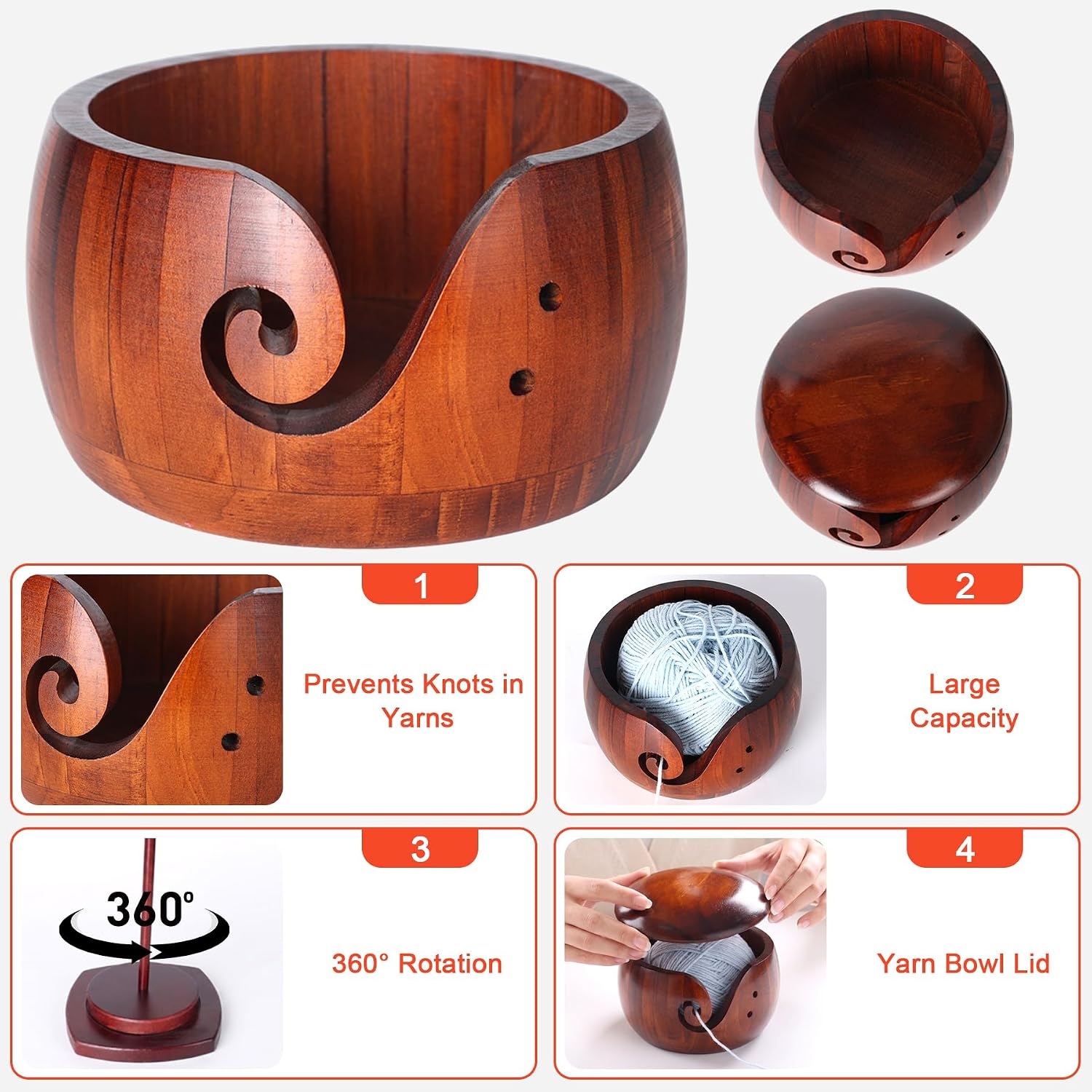 BIFZOIN Wooden Yarn Bowl for Crocheting with Yarn Holder