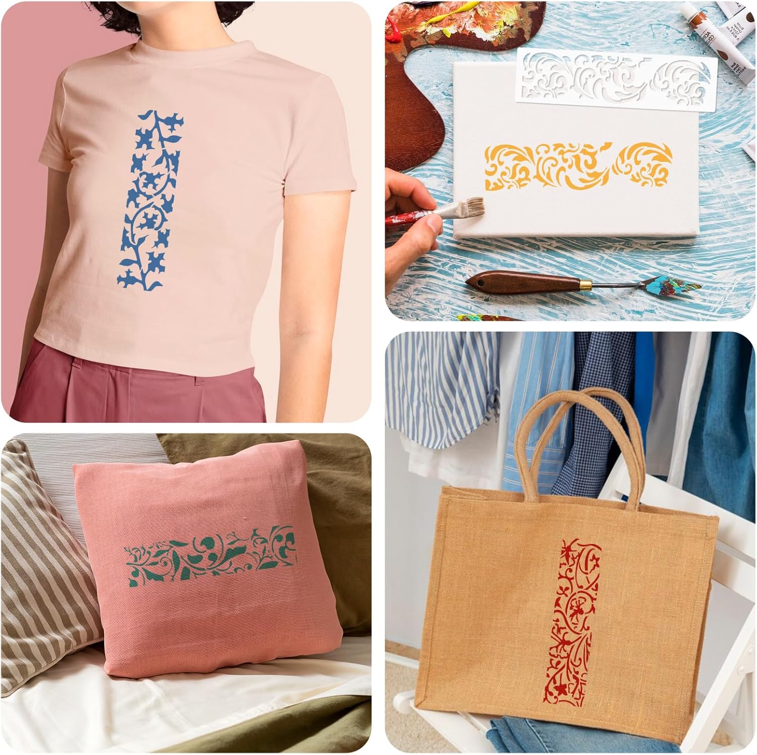 12 Pieces Border Stencils for Painting, Reusable Leaf Template for Painting, Furniture Cake Decorative Floral Stencils for Wall DIY Art Craft Canvas Fabric Wood Home Decor - Image 4