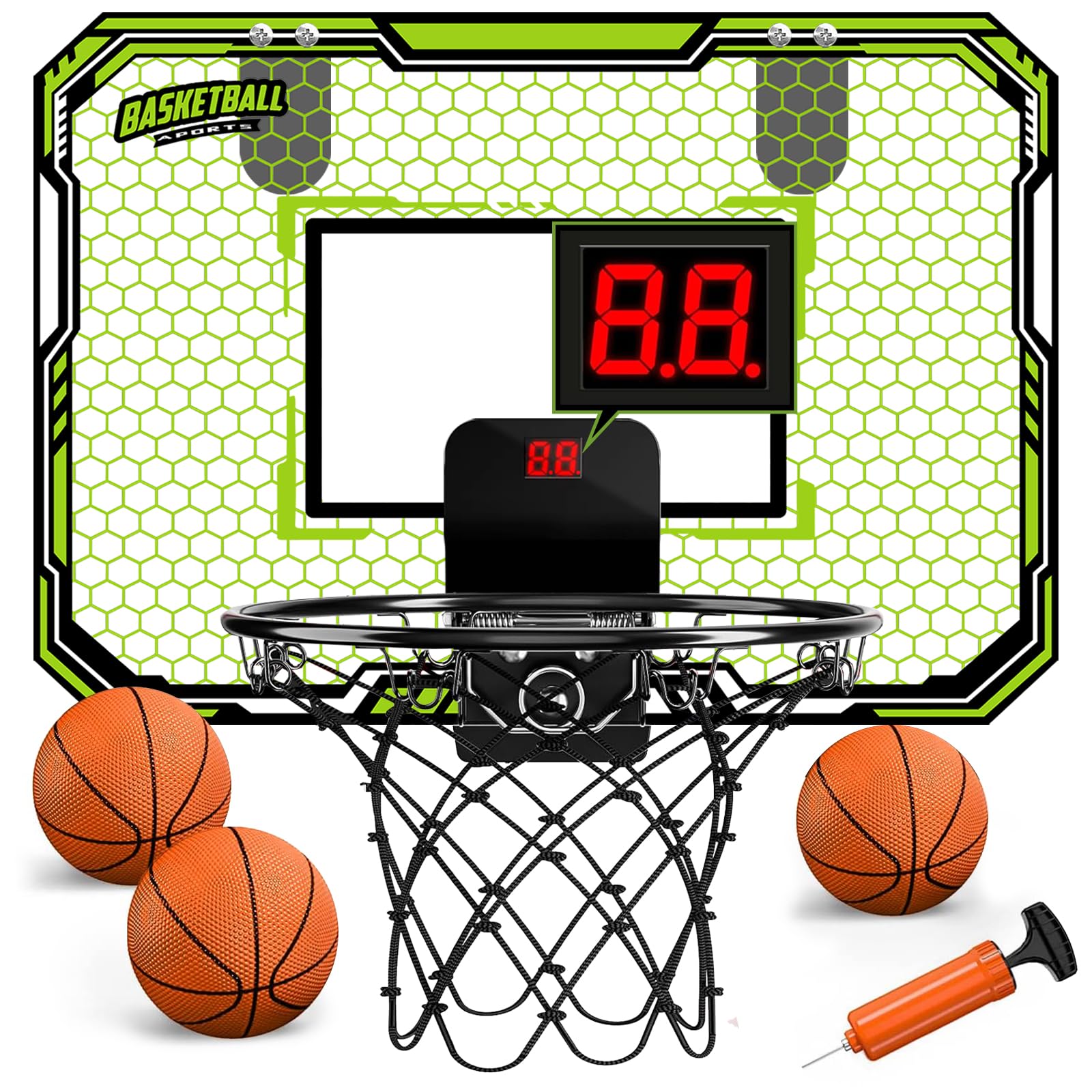 Indoor Basketball Hoop for Kids, Mini Basketball Hoop Basketball Hoops Over The Door with Scoreboard & 3 Balls, Basketball Toys Gifts for 5 6 7 8 9 10 11 12 Year Old Boys Girls