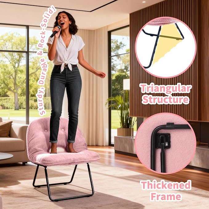 Sillón Plegable Redondo Portátil con Asiento de Cuero Negro miniatura 8