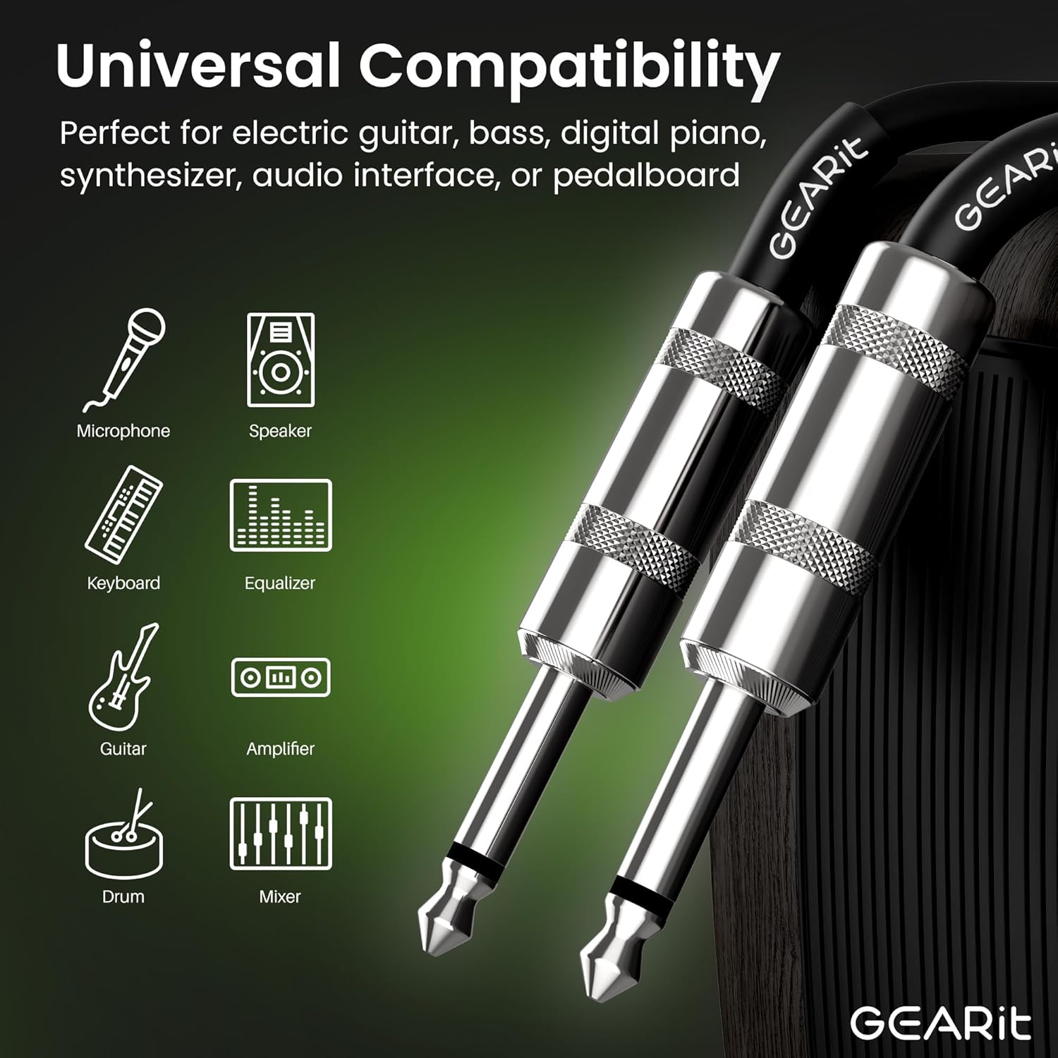 GEARit Professional Speaker Cable (25ft) 12AWG Pure Copper 1/4 inch to 1/4 inch TS Straight Male to Male for Amplifier, Speaker Cabinet, PA and DJ Audio